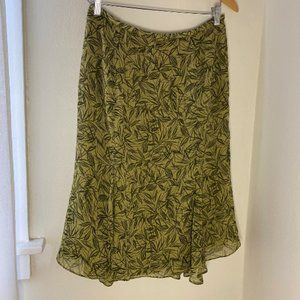 90s Green Leaf Print Rena Rowan Midi Skirt US 8